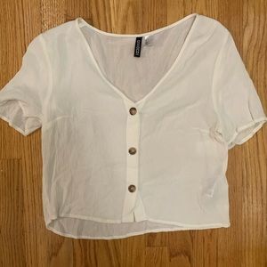 cute white button down short sleeve top